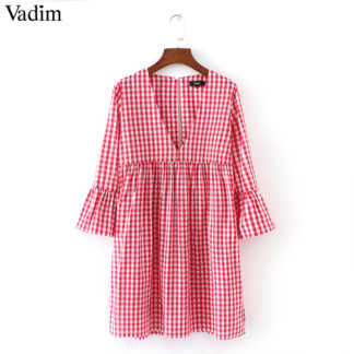 Elegantní dámské šaty Vadim QZ31 výstřih do V červeno bílé