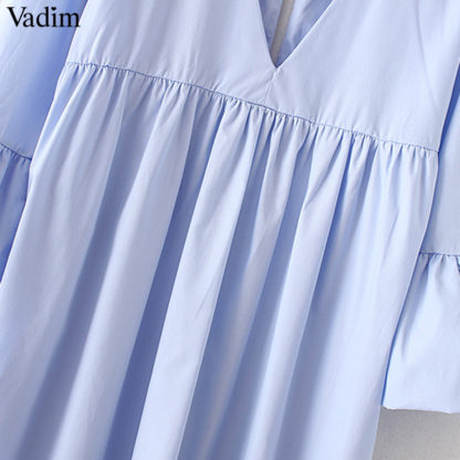Elegantní dámské šaty Vadim QZ35 výstřih do V modré
