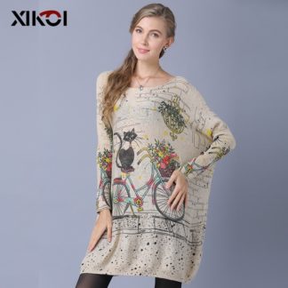 Dámský dlouhý svetr s potiskem Xikoi Catsi meruňková